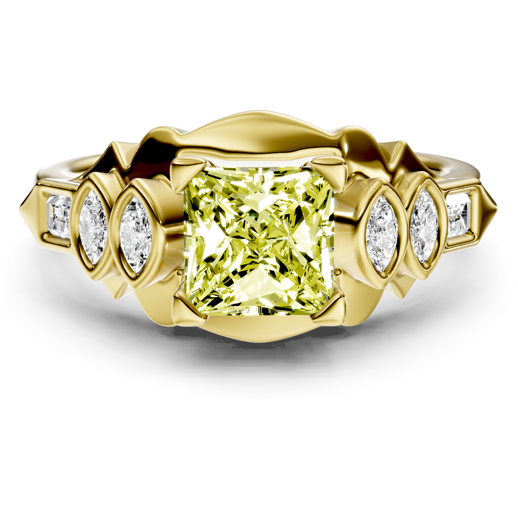 1.25-4.25 CT Baguette &amp; Marquise &amp; Princess Cut Fancy Yellow Diamonds - Engagement Ring