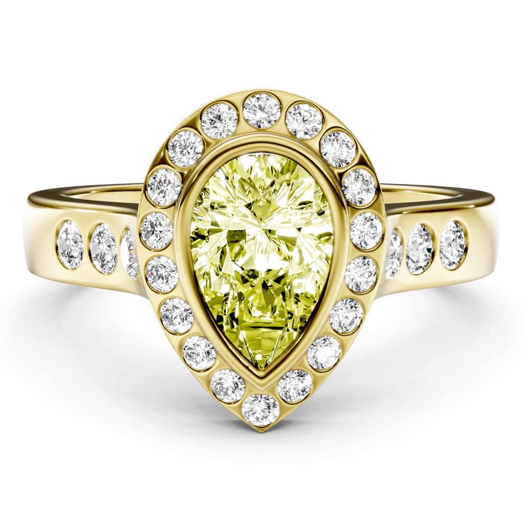 1.38-4.38 CT Pear &amp; Round Cut Fancy Yellow Diamonds - Engagement Ring