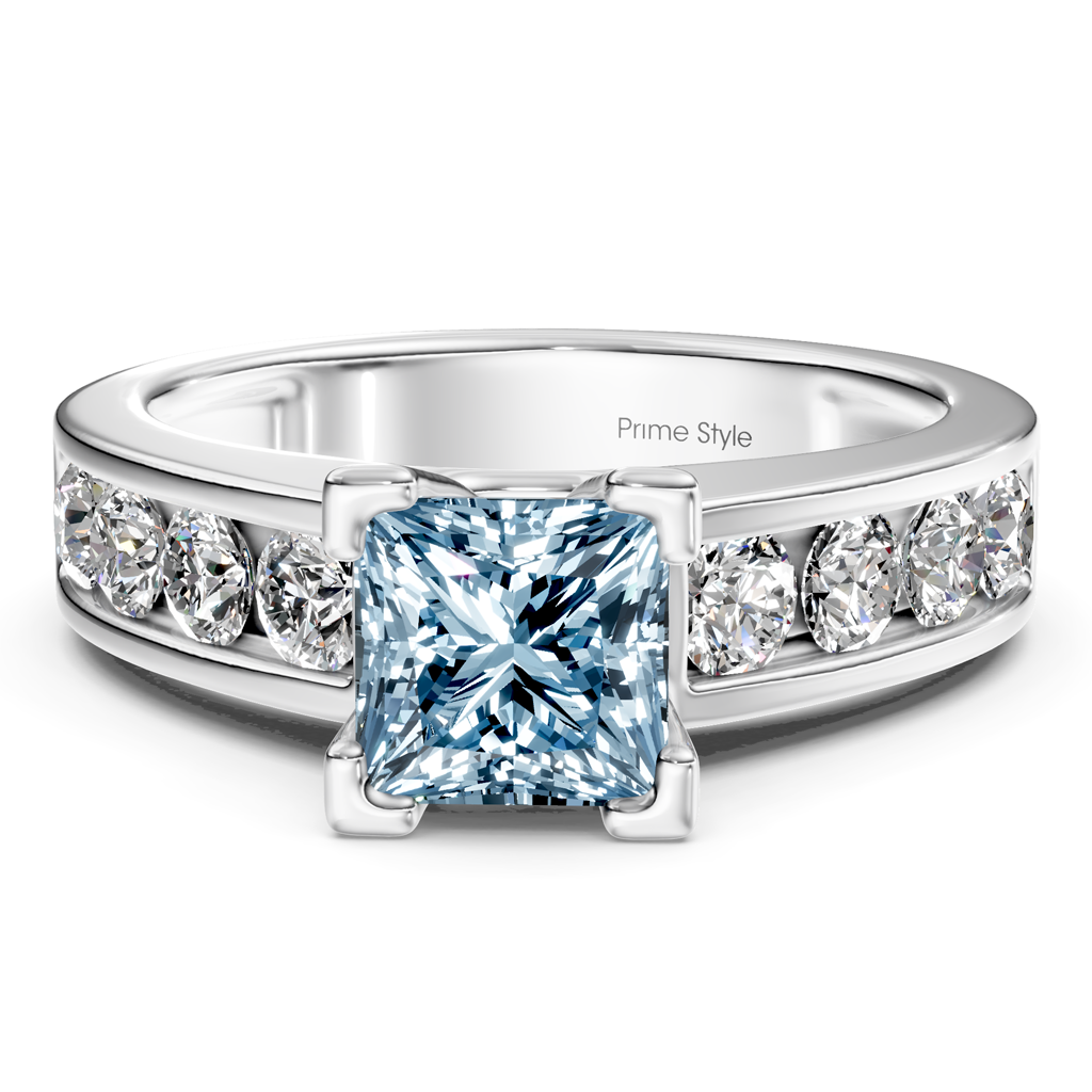 1.80-4.80 CT Princess &amp; Round Cut Fancy Blue Diamonds - Engagement Ring