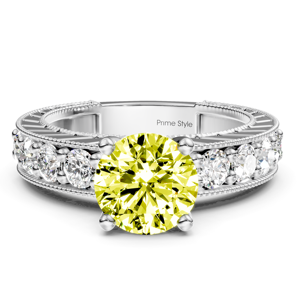 1.85-4.85 CT Princess &amp; Round Cut Fancy Yellow Diamonds - Engagement Ring