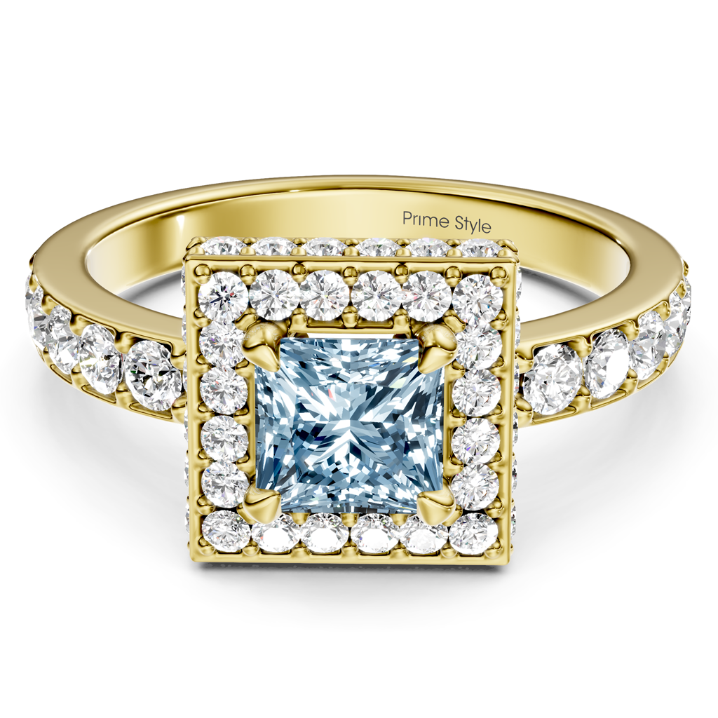 2.00-5.00 CT Princess &amp; Round Cut Fancy Blue Diamonds - Engagement Ring