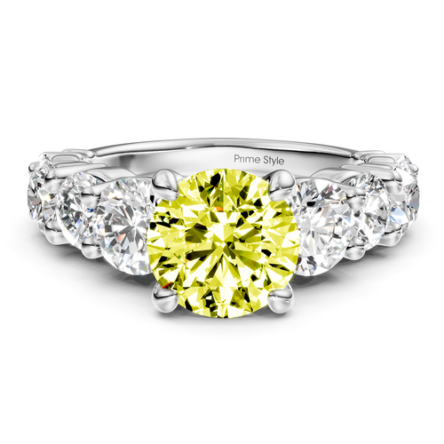 3.50-6.50 CT Round Cut Fancy Yellow Diamonds - Engagement Ring