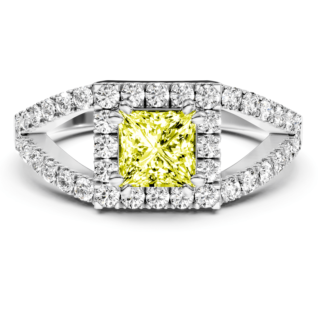 1.45 - 4.45 CT Princess &amp; Round Cut Fancy Yellow Diamonds - Engagement Ring - Primestyle.com