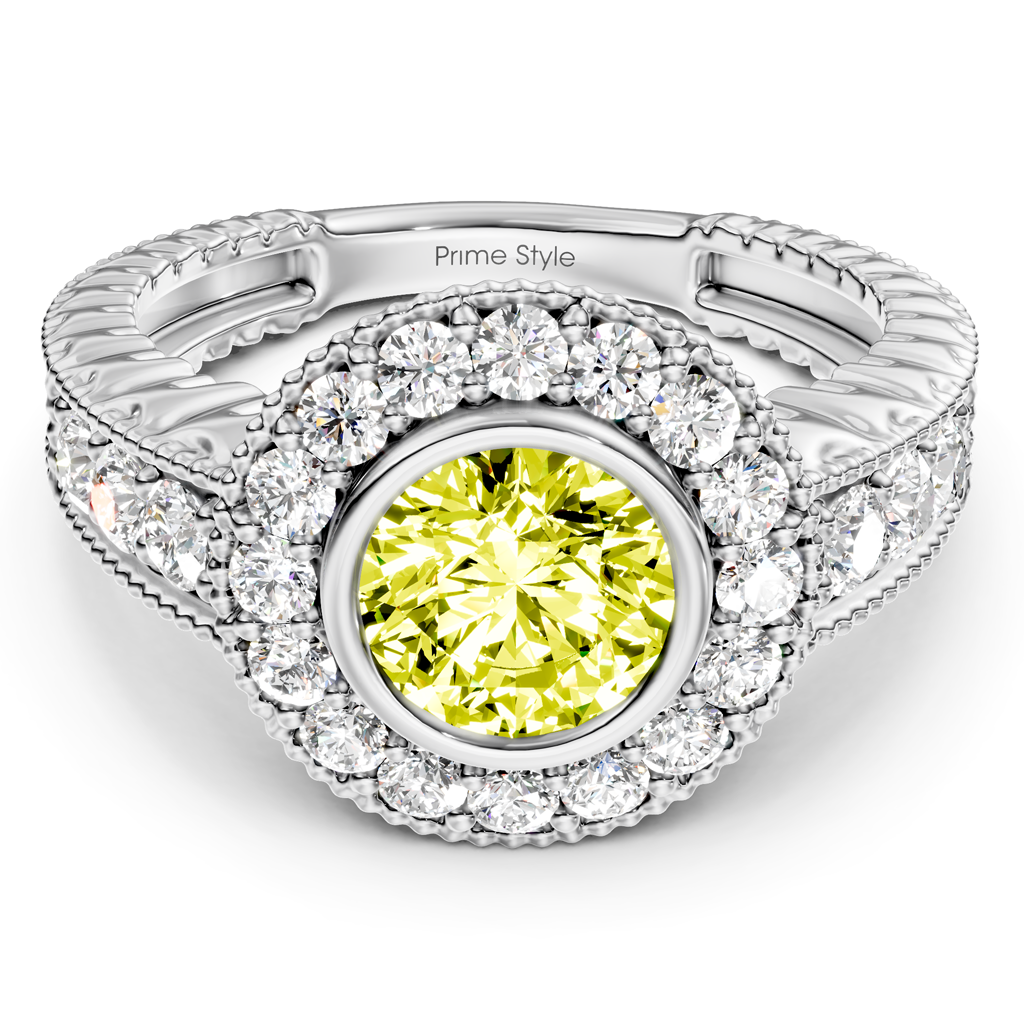 1.50-4.50 CT Round Cut Fancy Yellow Diamonds - Engagement Ring