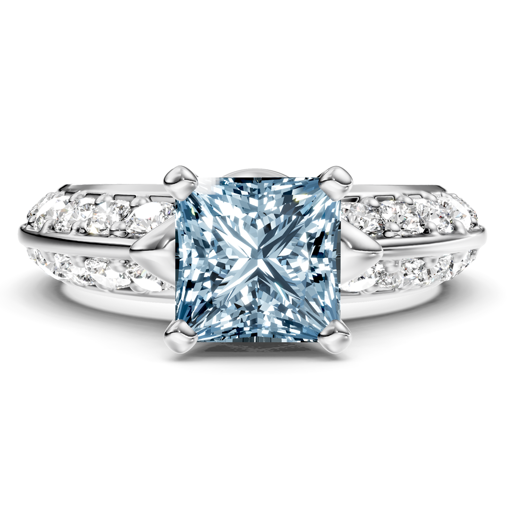 1.65-4.65 CT Princess &amp; Round Cut Fancy Blue Diamonds - Engagement Ring