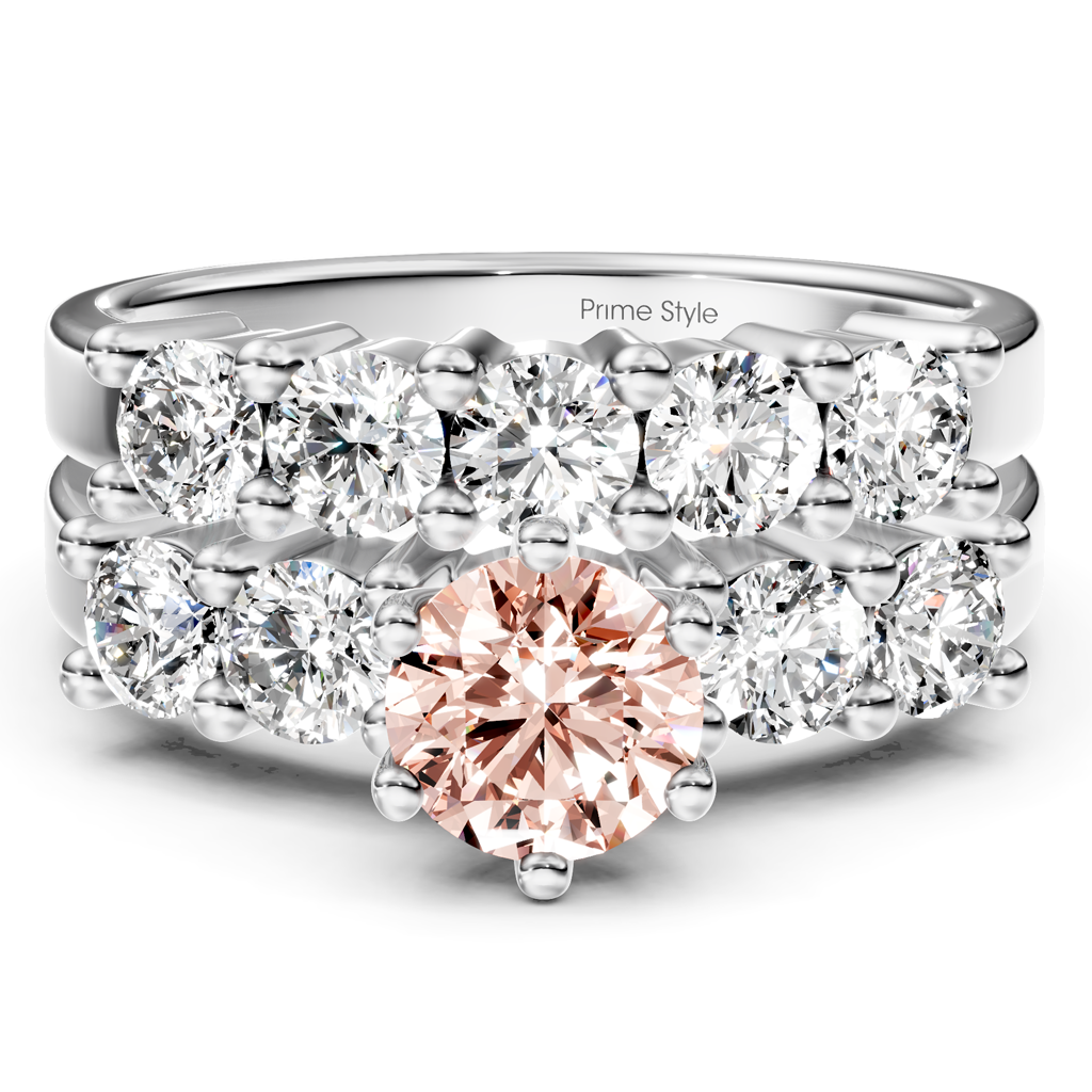2.40-5.40 CT Round Cut Fancy Pink Diamonds - Bridal Set