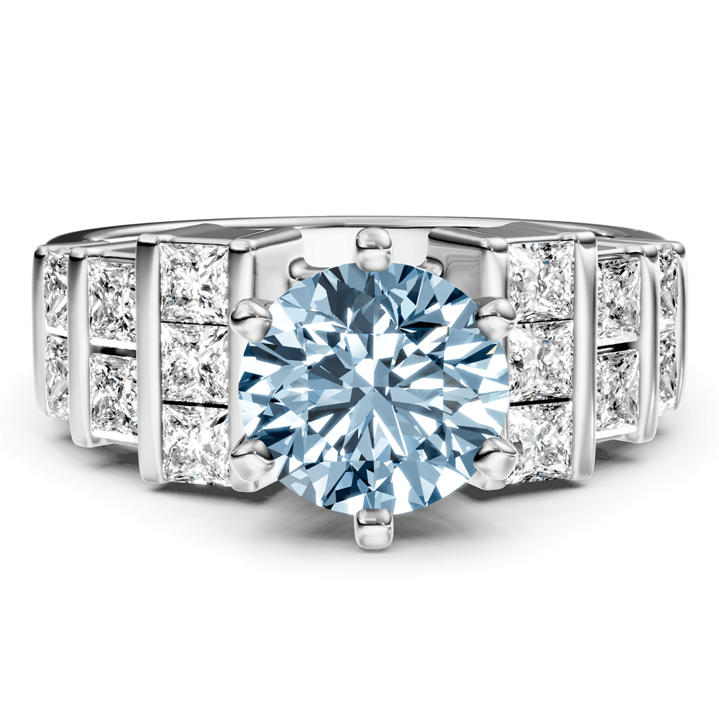 2.20-5.20 CT Princess & Round Cut Fancy Blue Diamonds - Engagement Ring