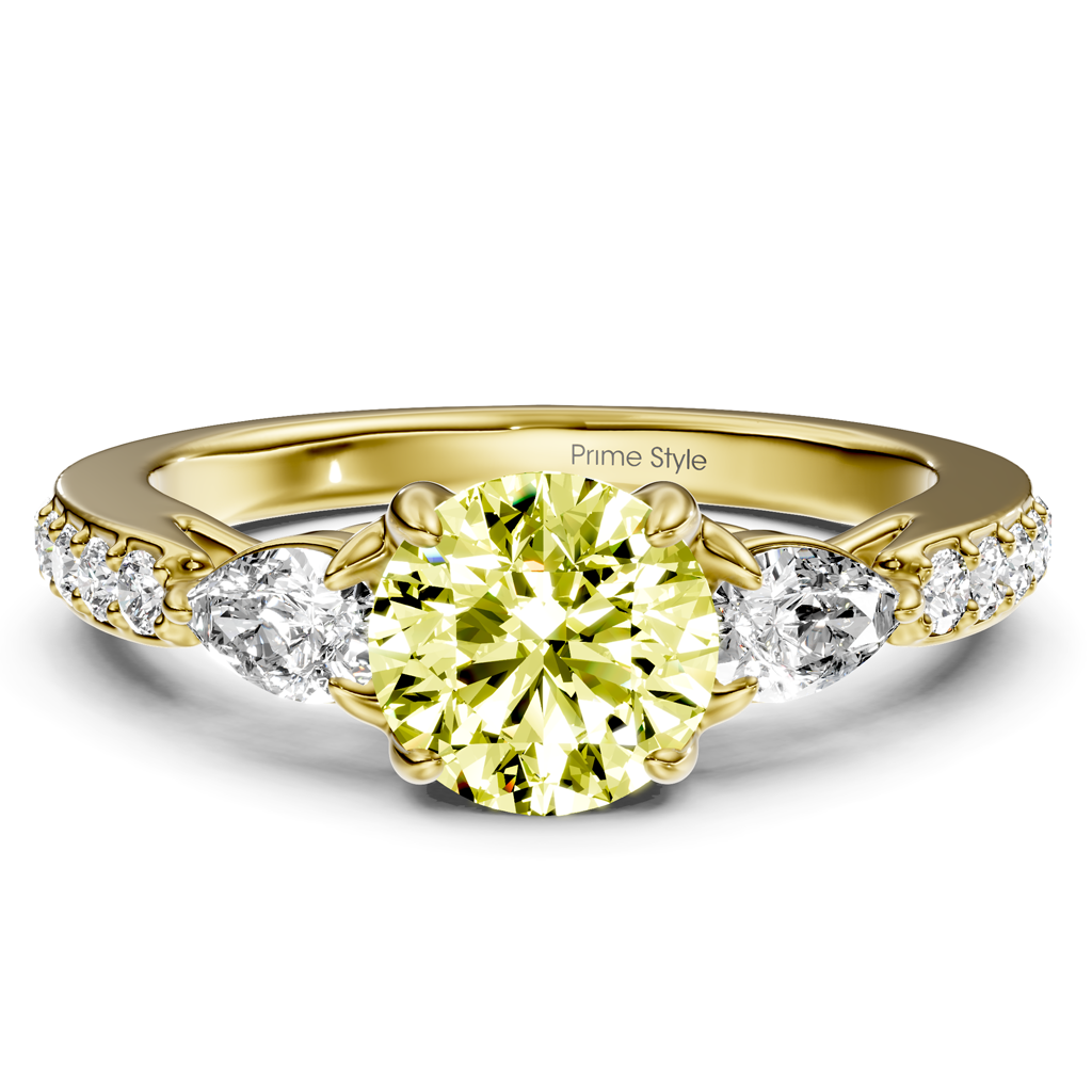 1.50-4.50 CT Pear &amp; Round Cut Fancy Yellow Diamonds - Engagement Ring
