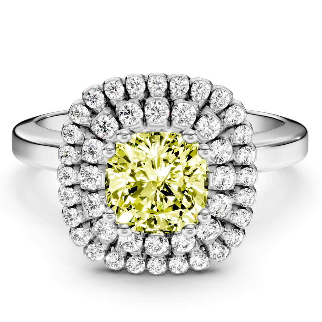 1.34-4.34 CT Cushion &amp; Round Cut Fancy Yellow Diamonds - Engagement Ring