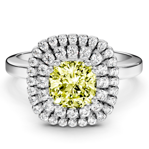 1.34-4.34 CT Cushion & Round Cut Fancy Yellow Diamonds - Engagement Ring