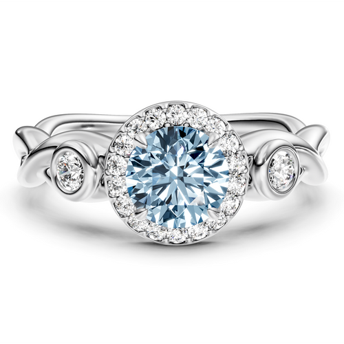 1.27-4.27 CT Round Cut Fancy Blue Diamonds - Engagement Ring