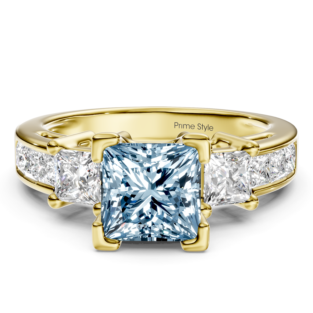 1.85-4.85 CT Princess Cut Fancy Blue Diamonds - Engagement Ring