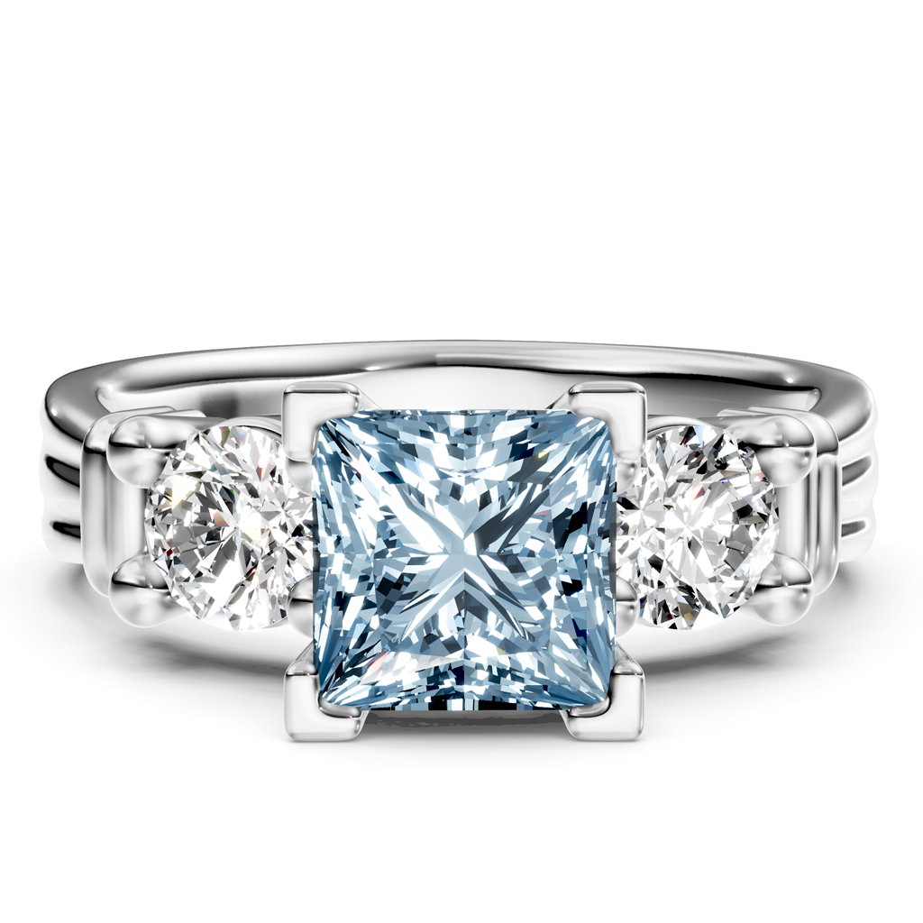 1.50-4.50 CT Princess &amp; Round Cut Fancy Blue Diamonds - Engagement Ring