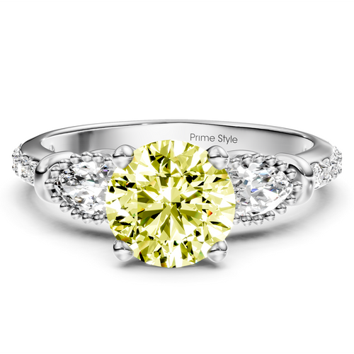 1.45-4.45 CT Marquise & Round Cut Fancy Yellow Diamonds - Engagement Ring
