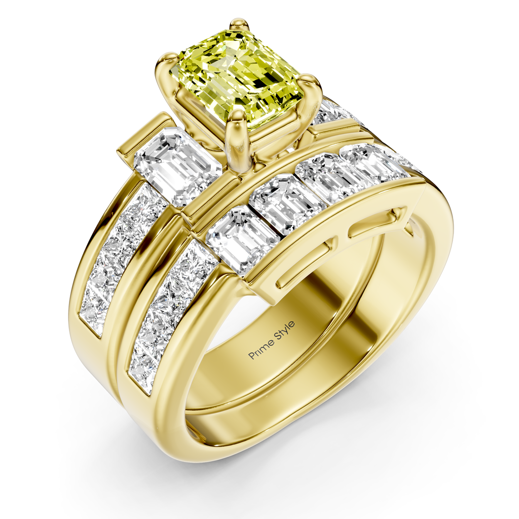 3.70-6.70 CT Emerald &amp; Princess Cut Fancy Yellow Diamonds - Bridal Set