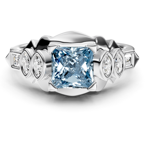1.25-4.25 CT Baguette & Marquise & Princess Cut Fancy Blue Diamonds - Engagement Ring