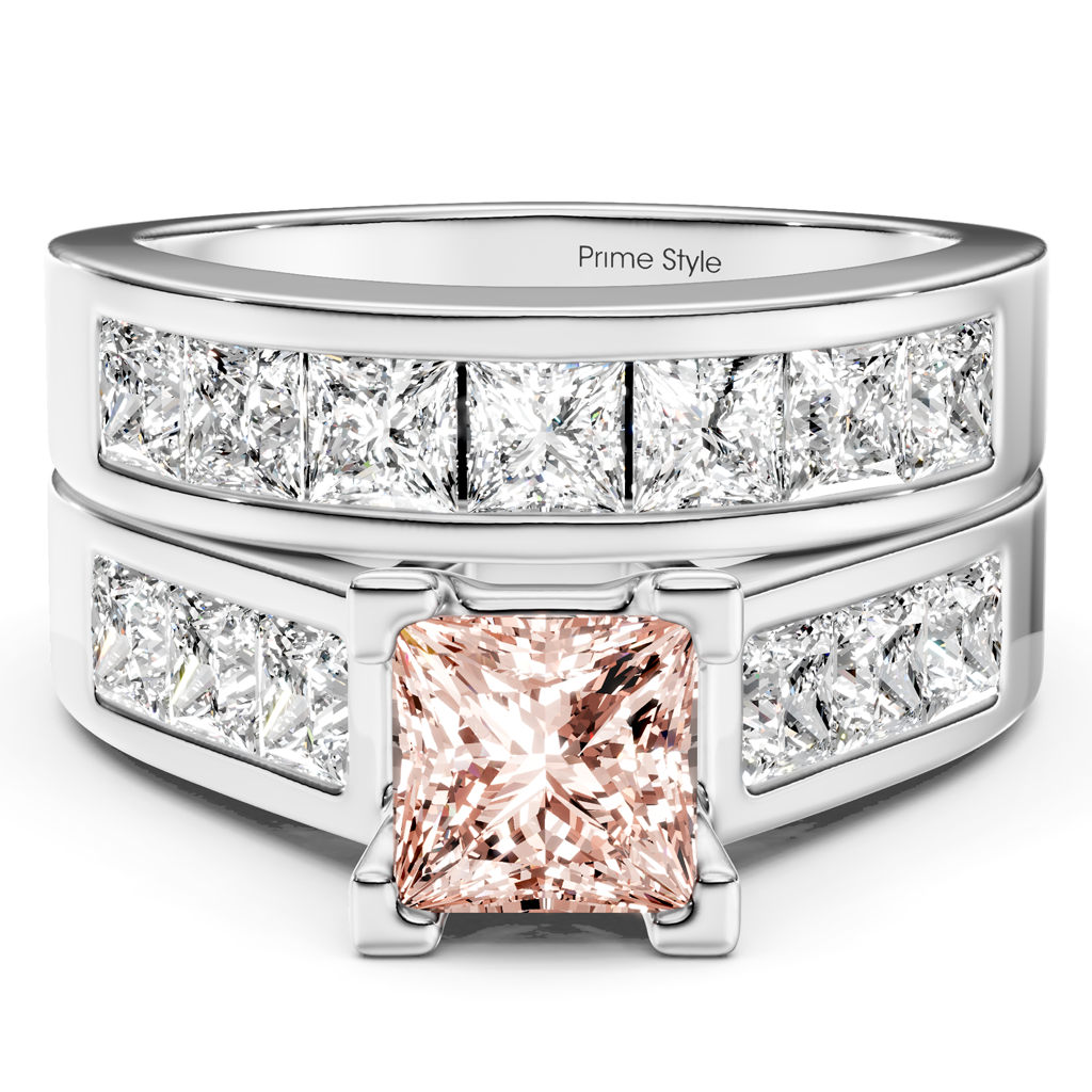 3.25-6.25 CT Princess Cut Fancy Pink Diamonds - Bridal Set