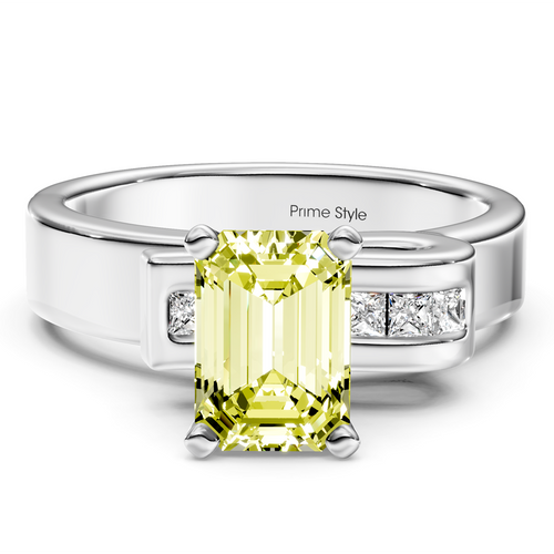 1.10-4.10 CT Emerald & Princess Cut Fancy Yellow Diamonds - Engagement Ring