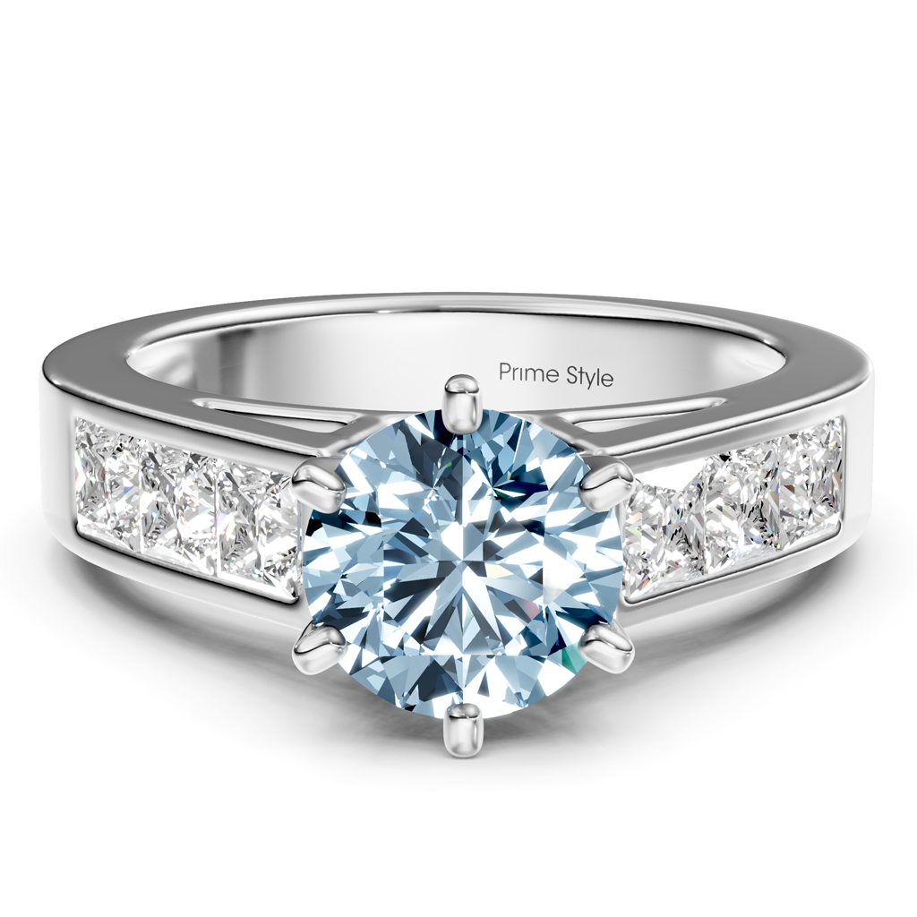 2.05-5.05 CT Princess &amp; Round Cut Fancy Blue Diamonds - Engagement Ring