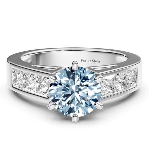 2.05 - 5.05 CT Princess & Round Cut Fancy Blue Diamonds - Engagement Ring - Primestyle.com