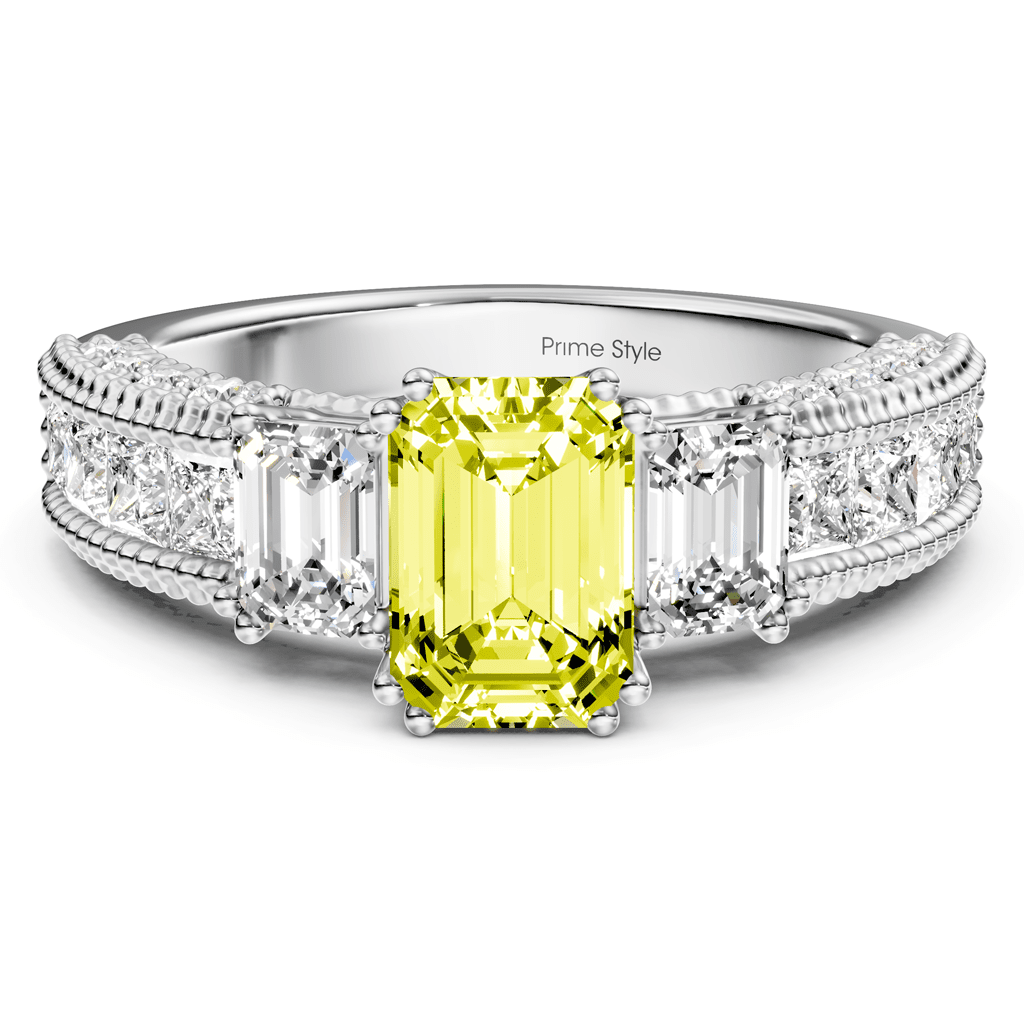 2.60 - 5.60 CT Emerald &amp; Princess &amp; Round Cut Fancy Yellow Diamonds - Engagement Ring - Primestyle.com