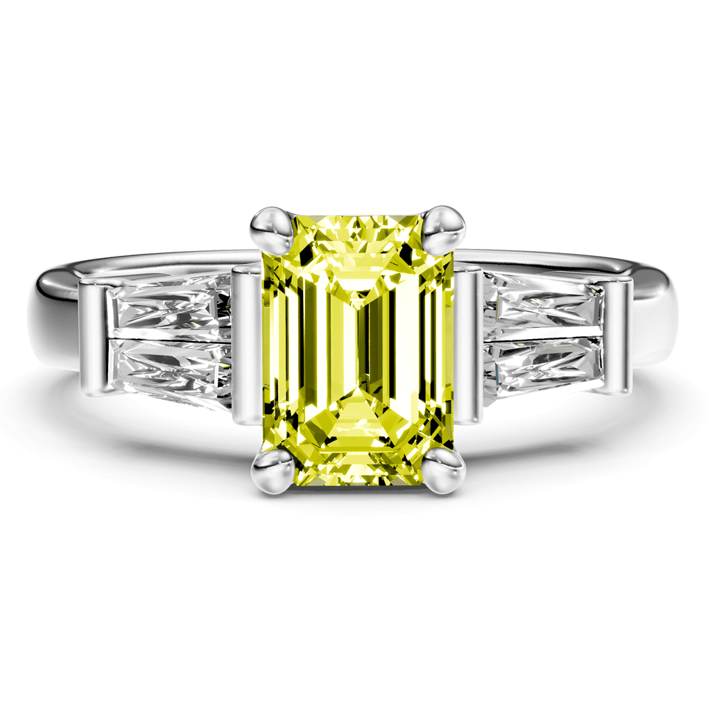 1.40 - 4.40 CT Emerald &amp; Taper Cut Fancy Yellow Diamonds - Engagement Ring - Primestyle.com