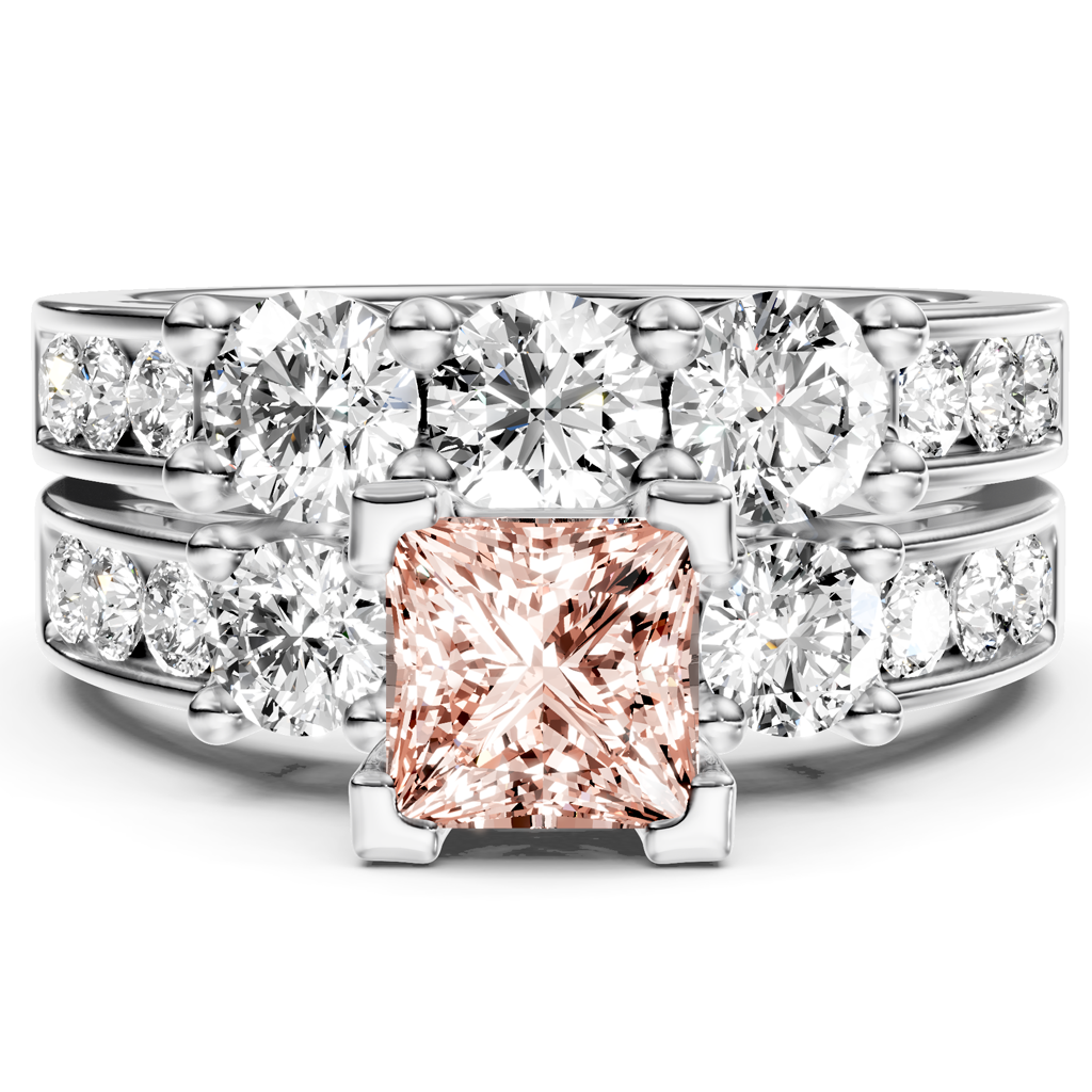 2.80-5.80 CT Princess &amp; Round Cut Fancy Pink Diamonds - Bridal Set