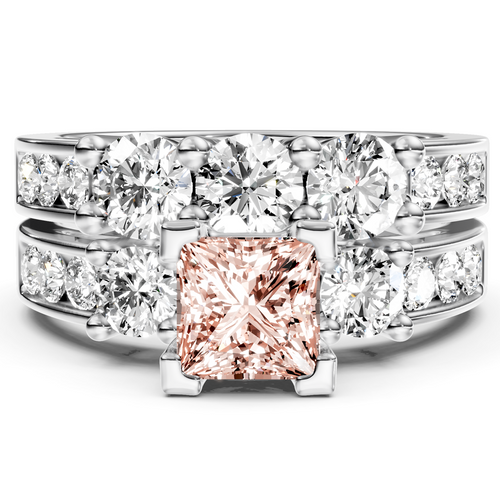 2.80-5.80 CT Princess & Round Cut Fancy Pink Diamonds - Bridal Set