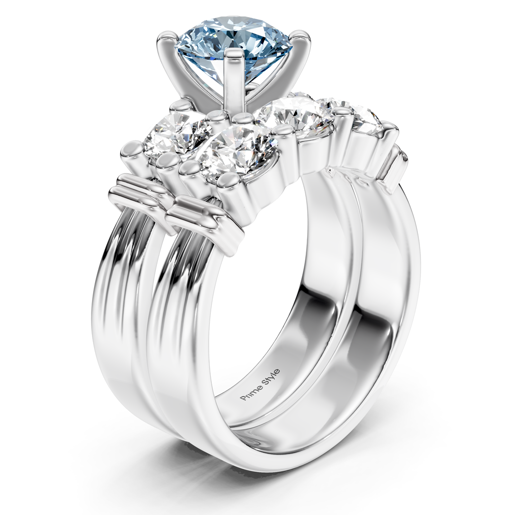 2.25-5.25 CT Round Cut Fancy Blue Diamonds - Bridal Set