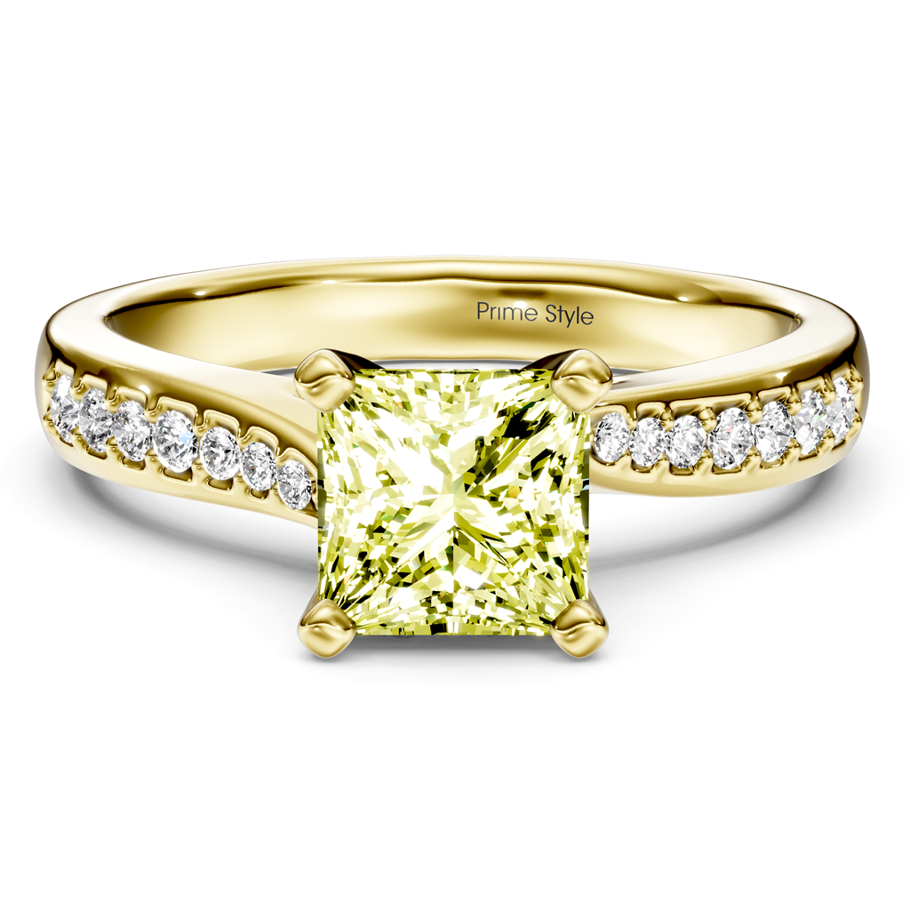 1.15-4.15 CT Princess &amp; Round Cut Fancy Yellow Diamonds - Engagement Ring
