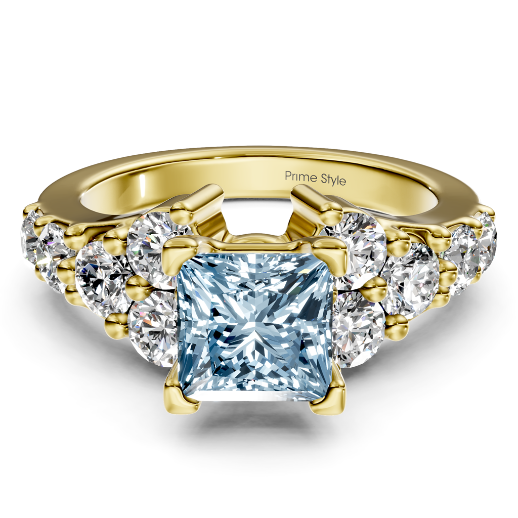 2.40-5.40 CT Princess &amp; Round Cut Fancy Blue Diamonds - Engagement Ring