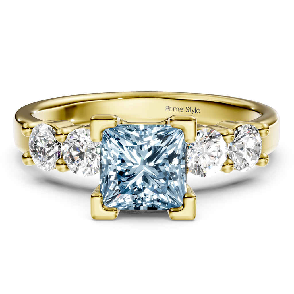 1.60-4.60 CT Princess &amp; Round Cut Fancy Blue Diamonds - Engagement Ring