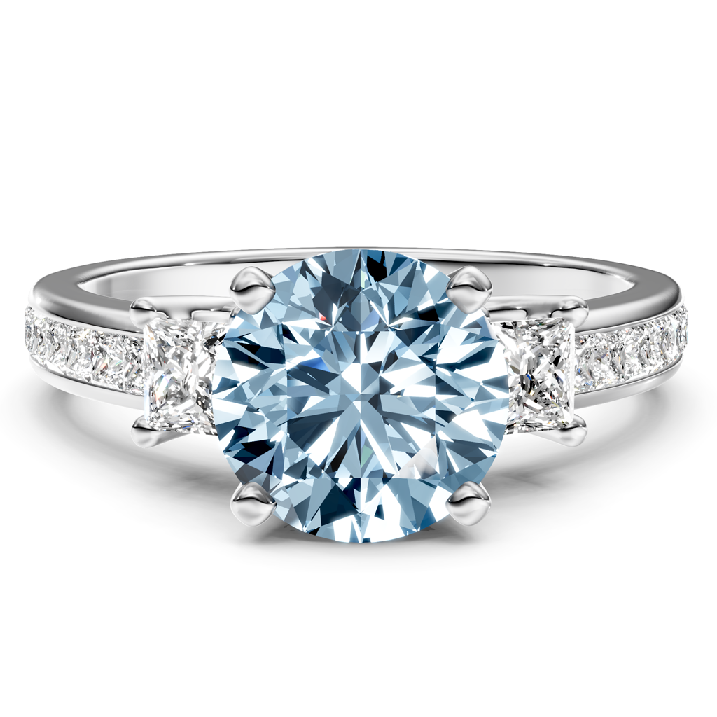 1.75-4.75 CT Princess &amp; Round Cut Fancy Blue Diamonds - Engagement Ring