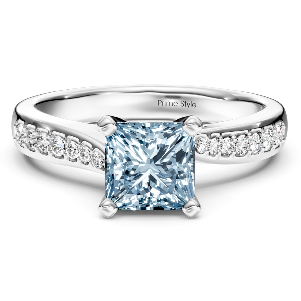 1.15-4.15 CT Princess &amp; Round Cut Fancy Blue Diamonds - Engagement Ring