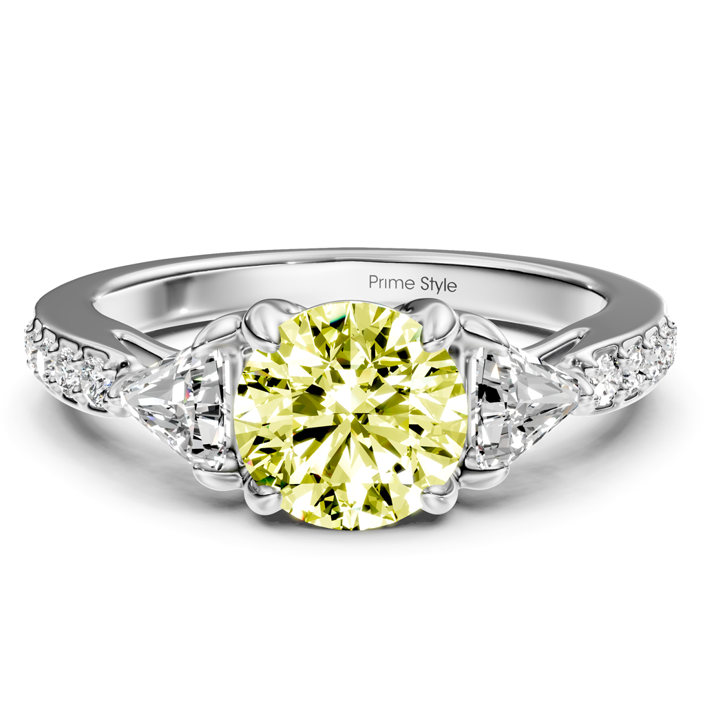 1.60-4.60 CT Round &amp; Triangle Cut Fancy Yellow Diamonds - Engagement Ring