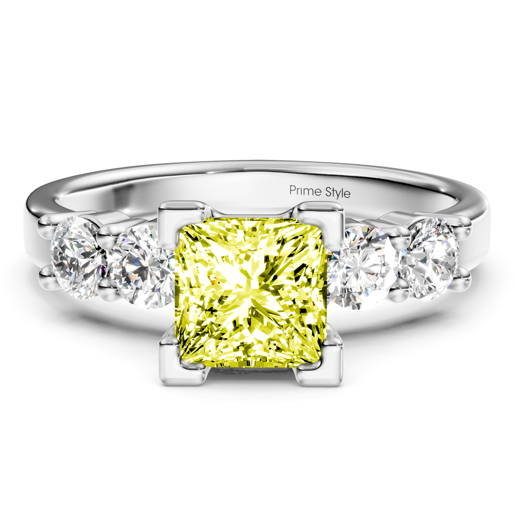 1.60-4.60 CT Princess &amp; Round Cut Fancy Yellow Diamonds - Engagement Ring