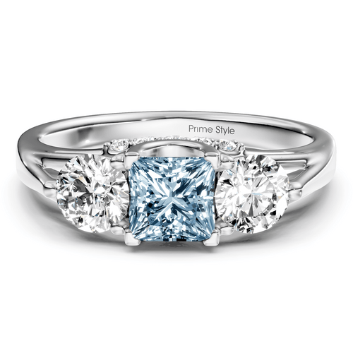 1.55 - 4.55 CT Princess & Round Cut Fancy Blue Diamonds - Engagement Ring - Primestyle.com