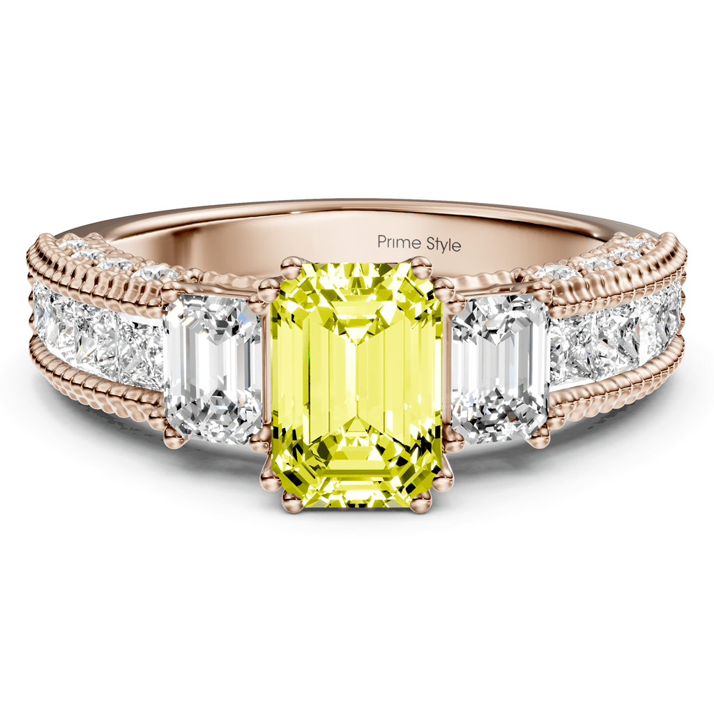 2.60-5.60 CT Emerald & Princess & Round Cut Fancy Yellow Diamonds - Engagement Ring