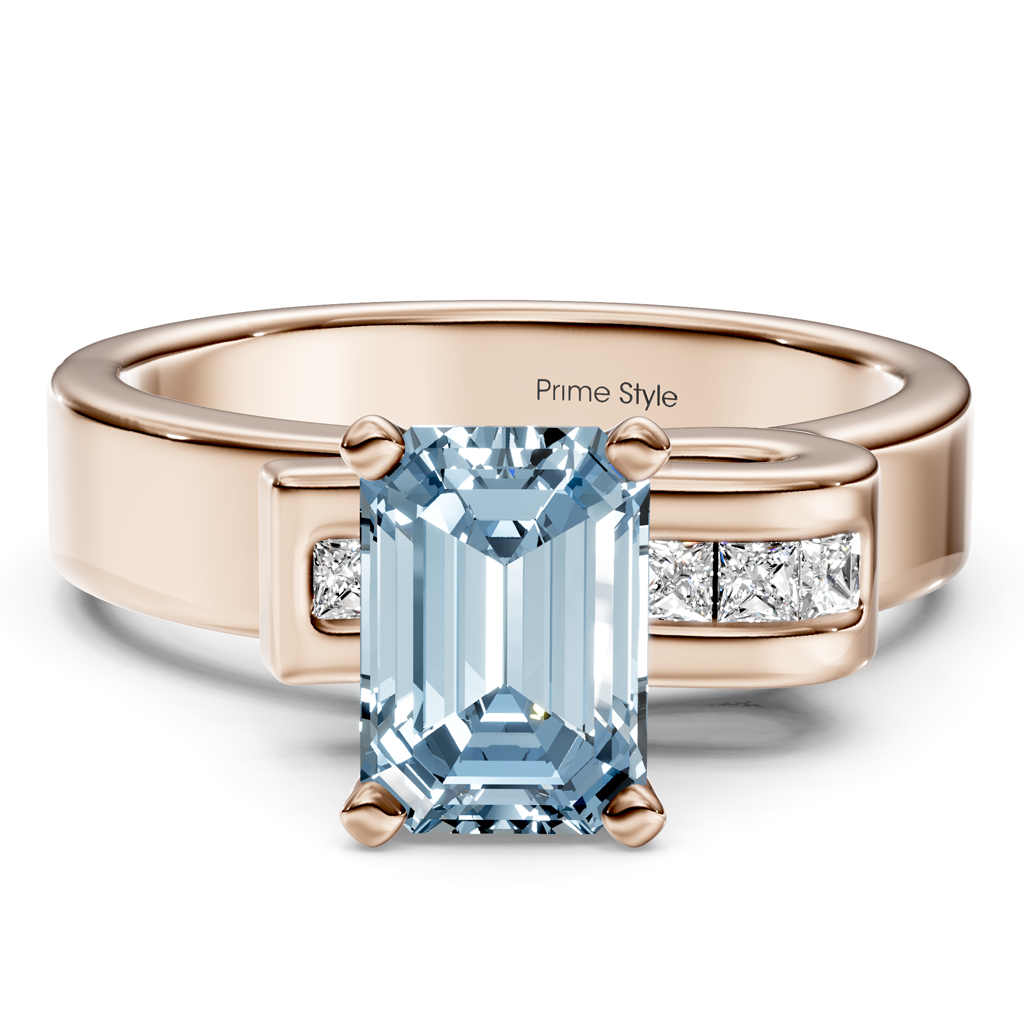 1.10-4.10 CT Emerald &amp; Princess Cut Fancy Blue Diamonds - Engagement Ring