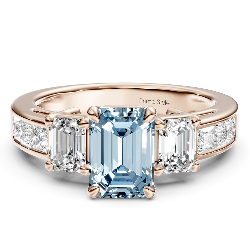 2.20-5.20 CT Emerald &amp; Princess Cut Fancy Blue Diamonds - Engagement Ring