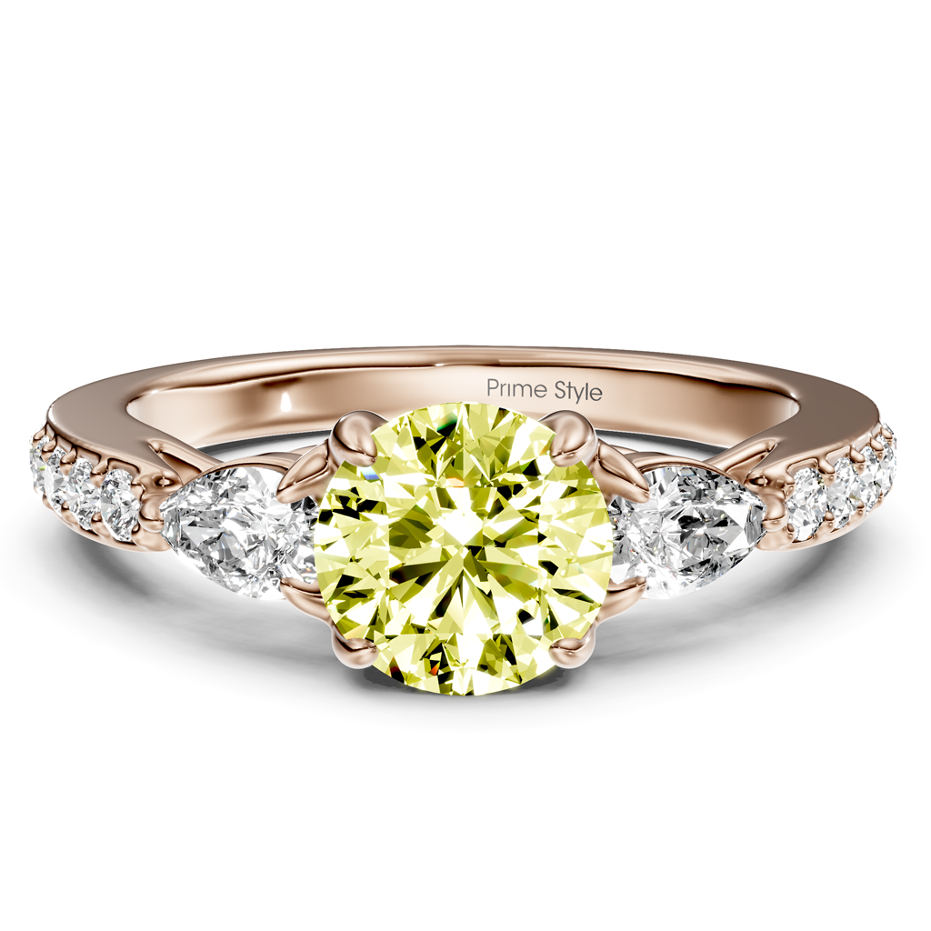 1.50-4.50 CT Pear &amp; Round Cut Fancy Yellow Diamonds - Engagement Ring