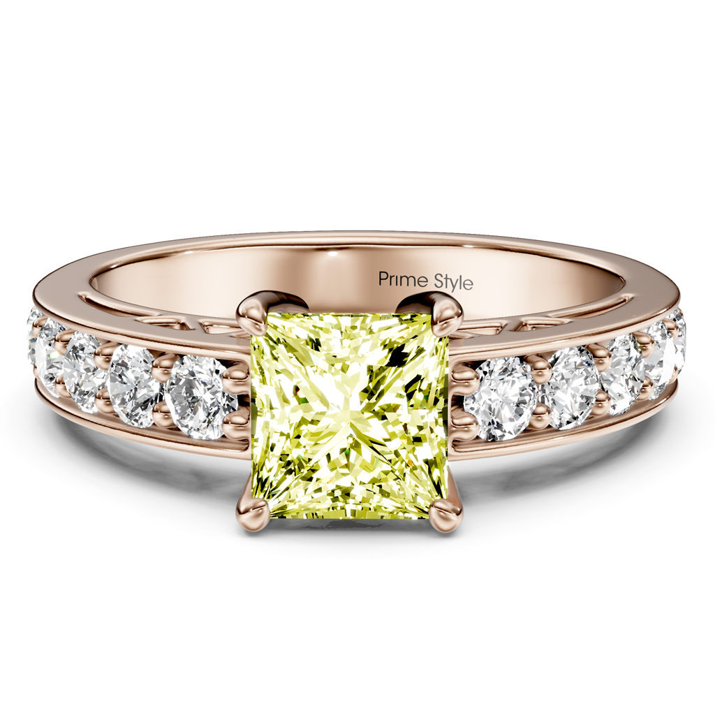 1.50-4.50 CT Princess &amp; Round Cut Fancy Yellow Diamonds - Engagement Ring