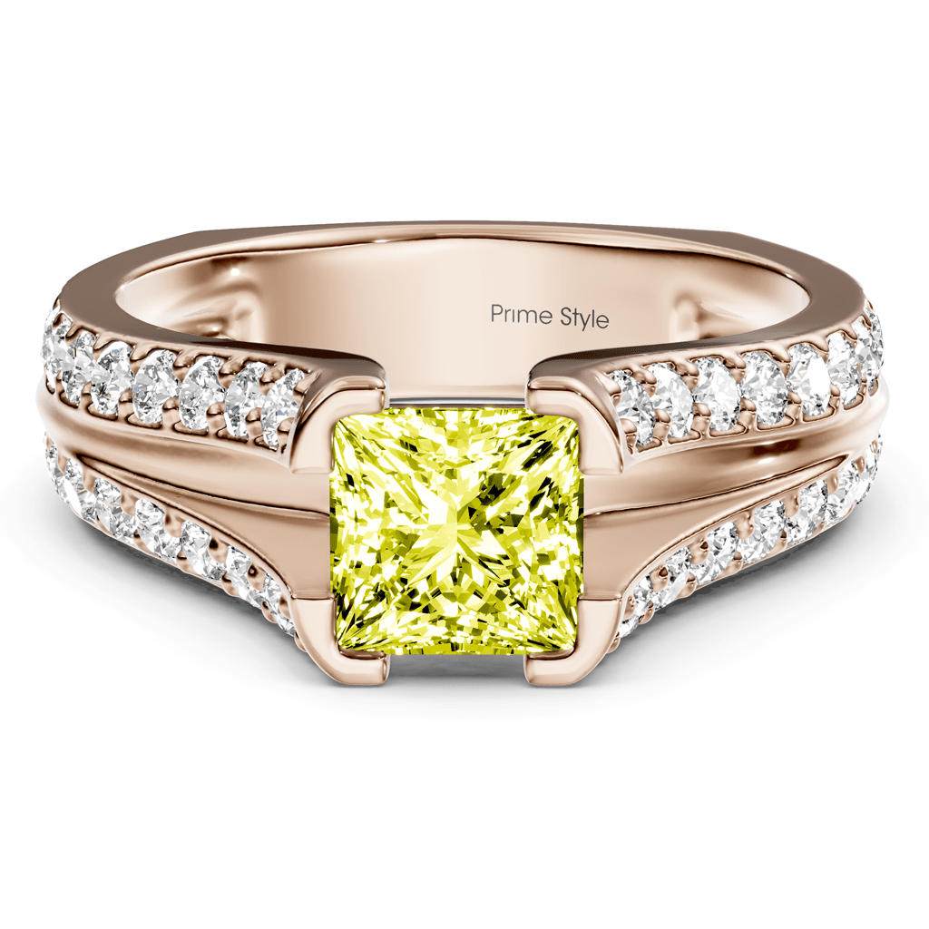 2.00-5.00 CT Princess & Round Cut Fancy Yellow Diamonds - Engagement Ring
