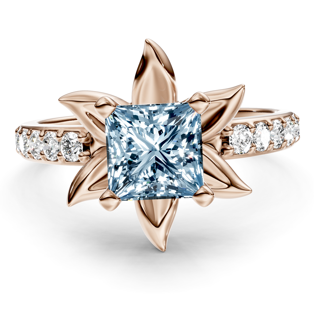 1.25-4.25 CT Princess &amp; Round Cut Fancy Blue Diamonds - Engagement Ring