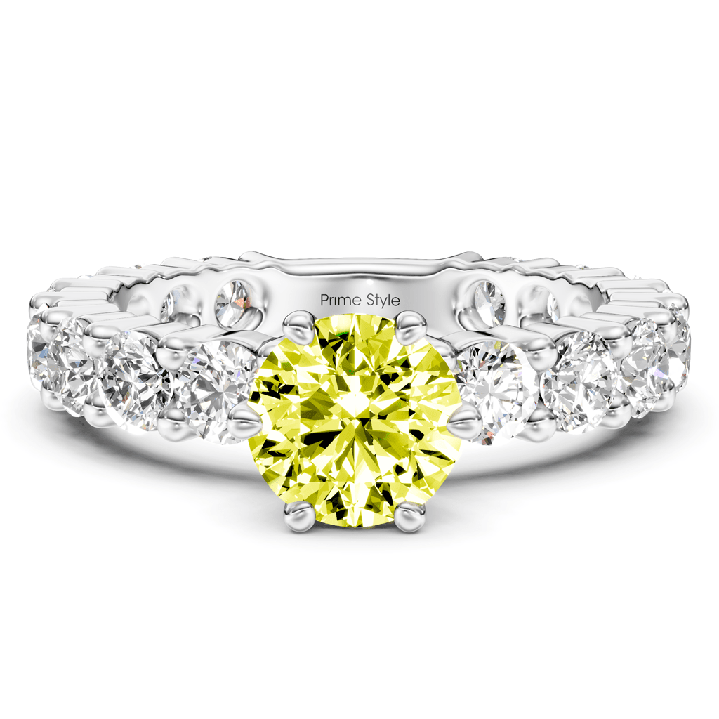 3.40 - 6.40 CT Emerald &amp; Round Cut Fancy Yellow Diamonds - Engagement Ring - Primestyle.com