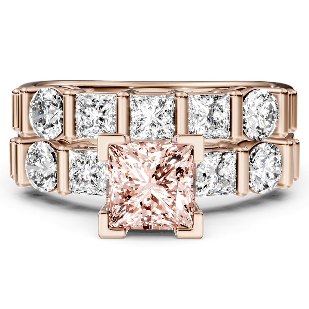 2.55-5.55 CT Princess &amp; Round Cut Fancy Pink Diamonds - Bridal Set