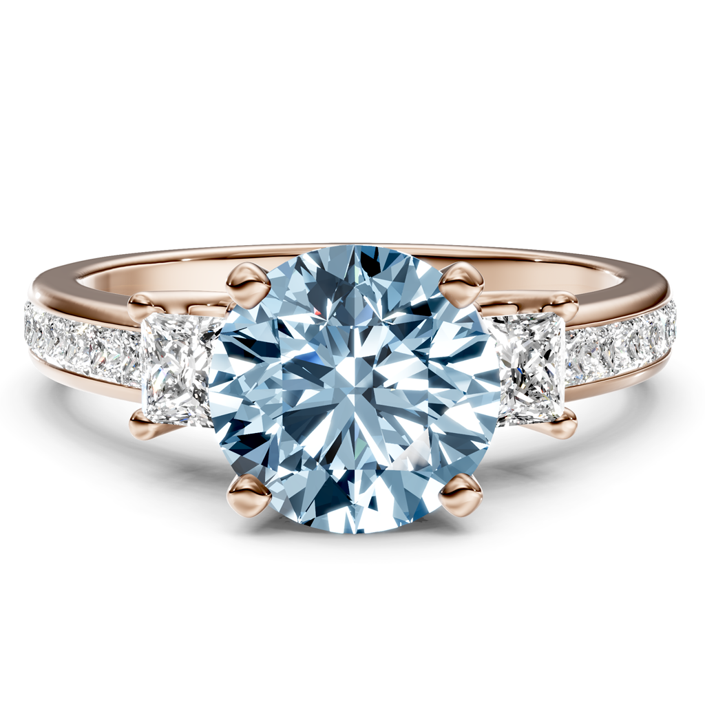 1.75-4.75 CT Princess &amp; Round Cut Fancy Blue Diamonds - Engagement Ring