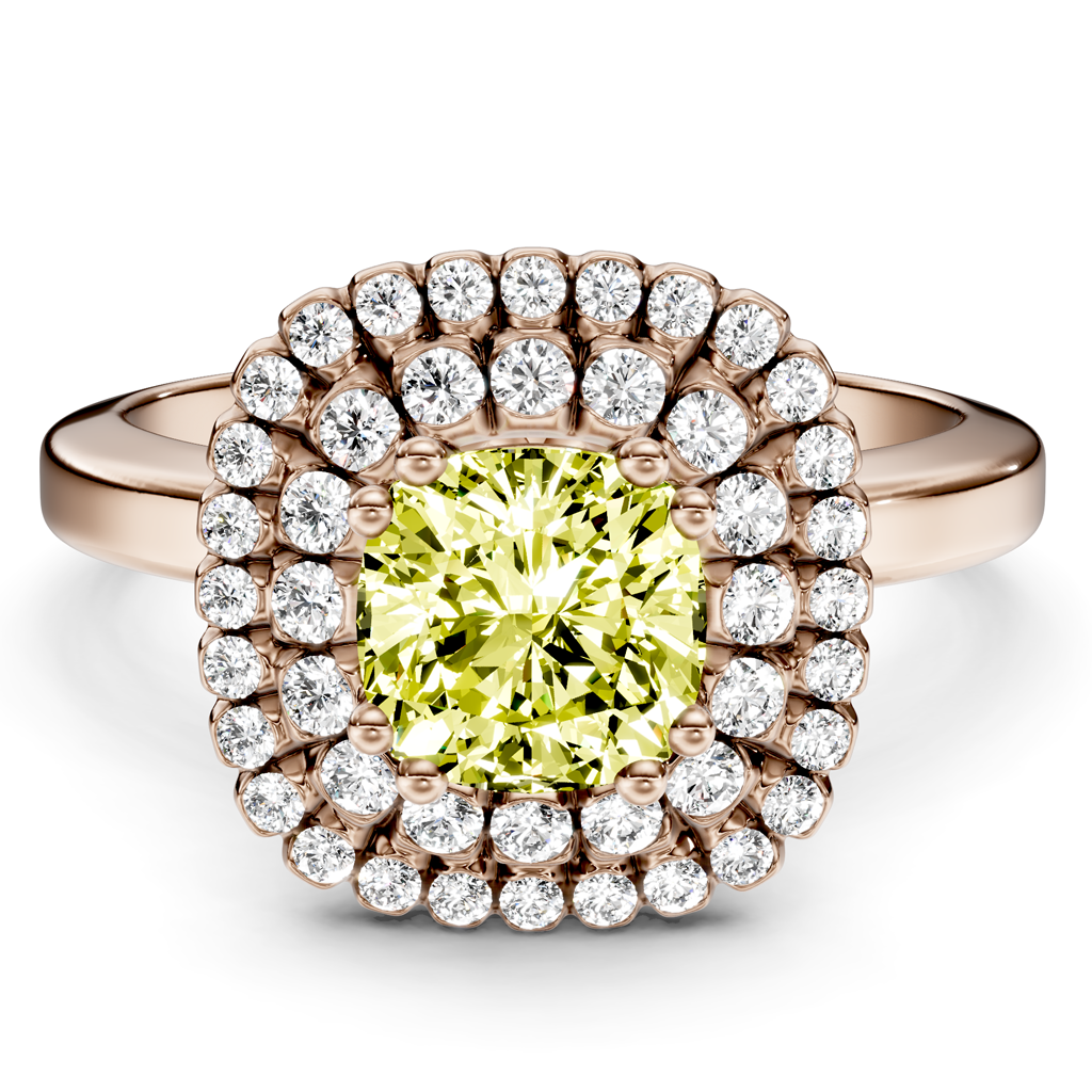 1.34-4.34 CT Cushion &amp; Round Cut Fancy Yellow Diamonds - Engagement Ring
