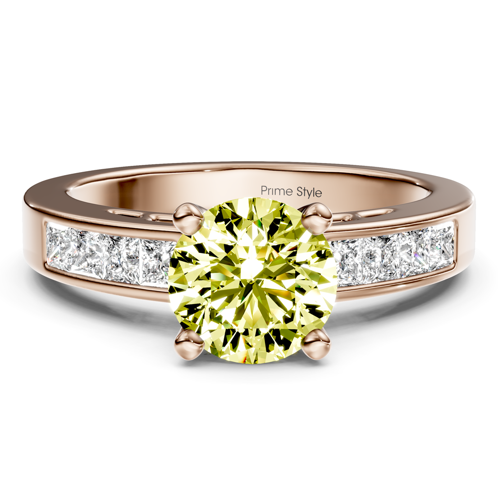 1.50-4.50 CT Princess &amp; Round Cut Fancy Yellow Diamonds - Engagement Ring