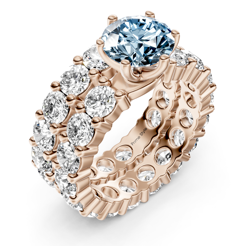 6.30-9.30 CT Round Cut Fancy Blue Diamonds - Bridal Set